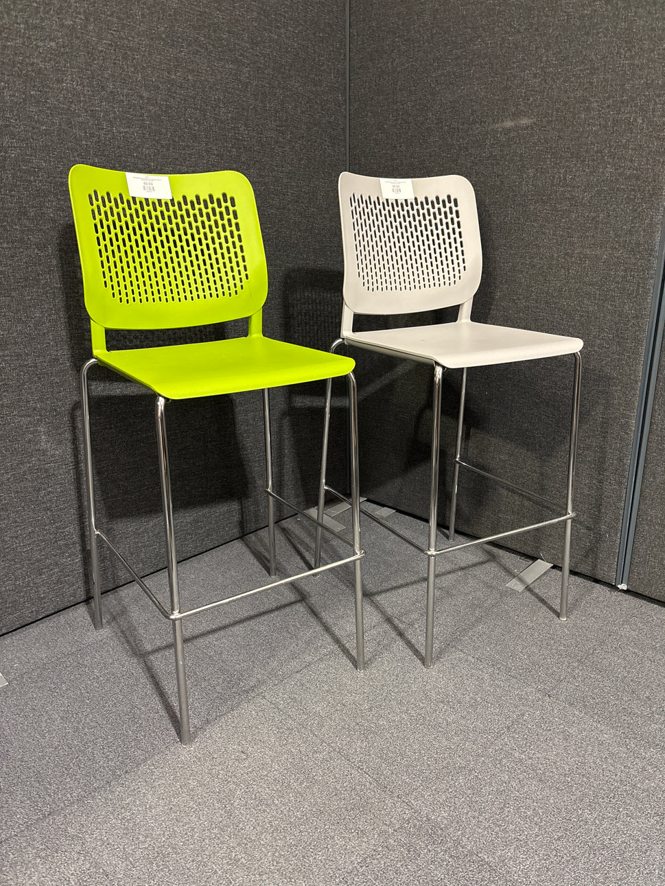 Tall chrome framed breakfast bar stool with coloured polyprop back and seat