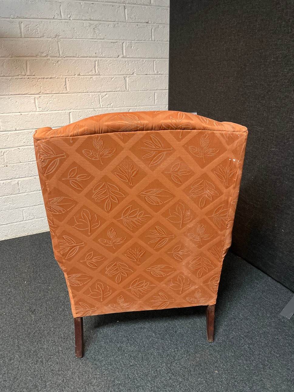 Orange queen anne armchair with mahogany frame  3225