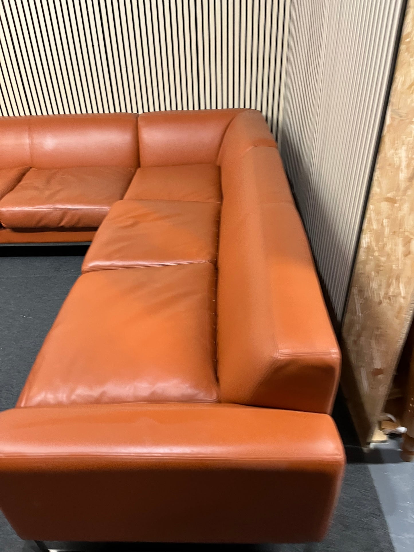 Real brown leather corner suite with silver legs (2.5 meters each side) 3325