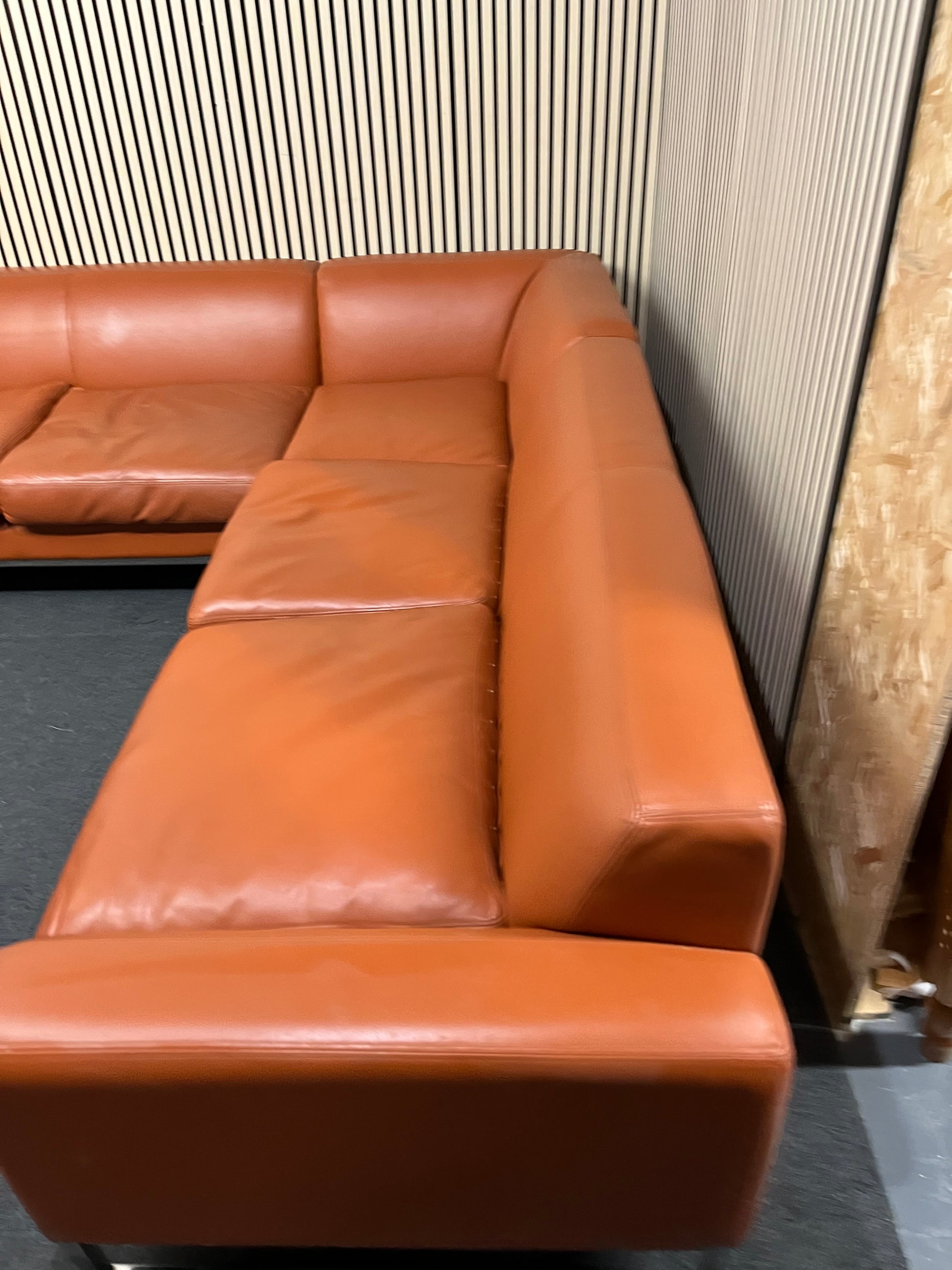 Real brown leather corner suite with silver legs (2.5 meters each side) 3325