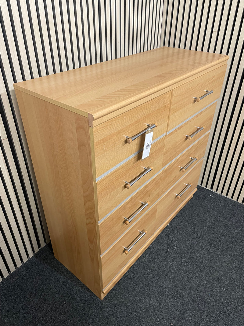 Tall 8 drawer beech laminate chest (H 103 x W 102 x D 41 cm)  44619