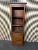 Tall solid wood unit featuring open shelving and bottom drawers. (H 180 x W 58 x D 33 cm)  44590