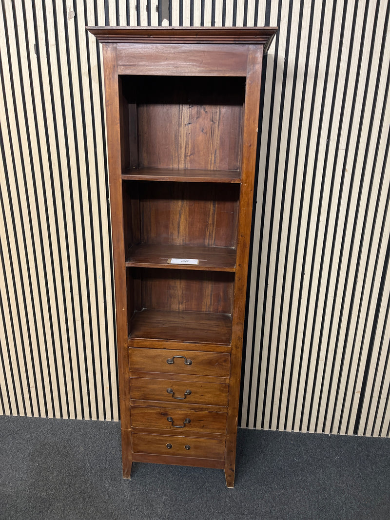 Tall solid wood unit featuring open shelving and bottom drawers. (H 180 x W 58 x D 33 cm)  44590
