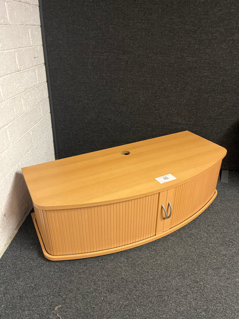 Beech laminate tv unit with tambour drawers 1225