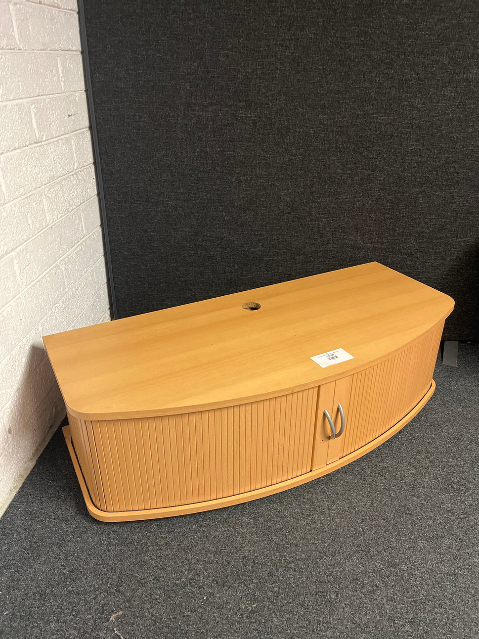 Beech laminate tv unit with tambour drawers 1225