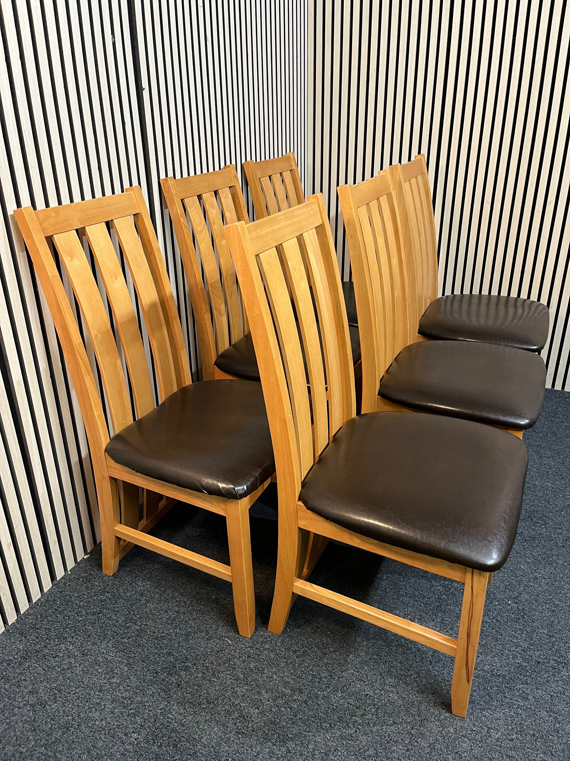 High back solid wood dining chair with black pu leatherette seat (SET OF 6) 3126