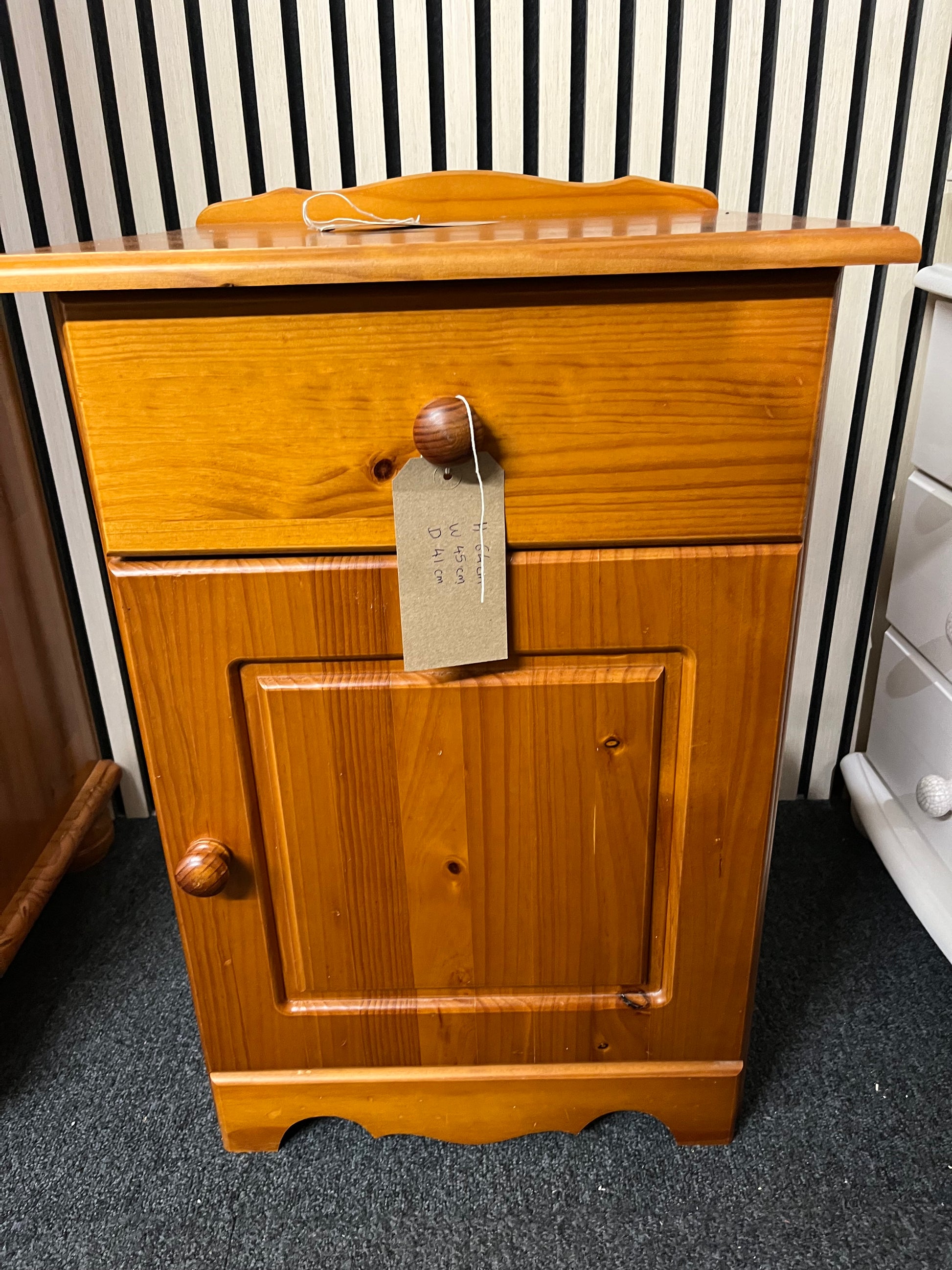 Pine bedside table with a drawer, cupboard,