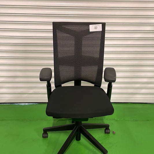 Grey fabric black mesh swivel chair adjustable arms