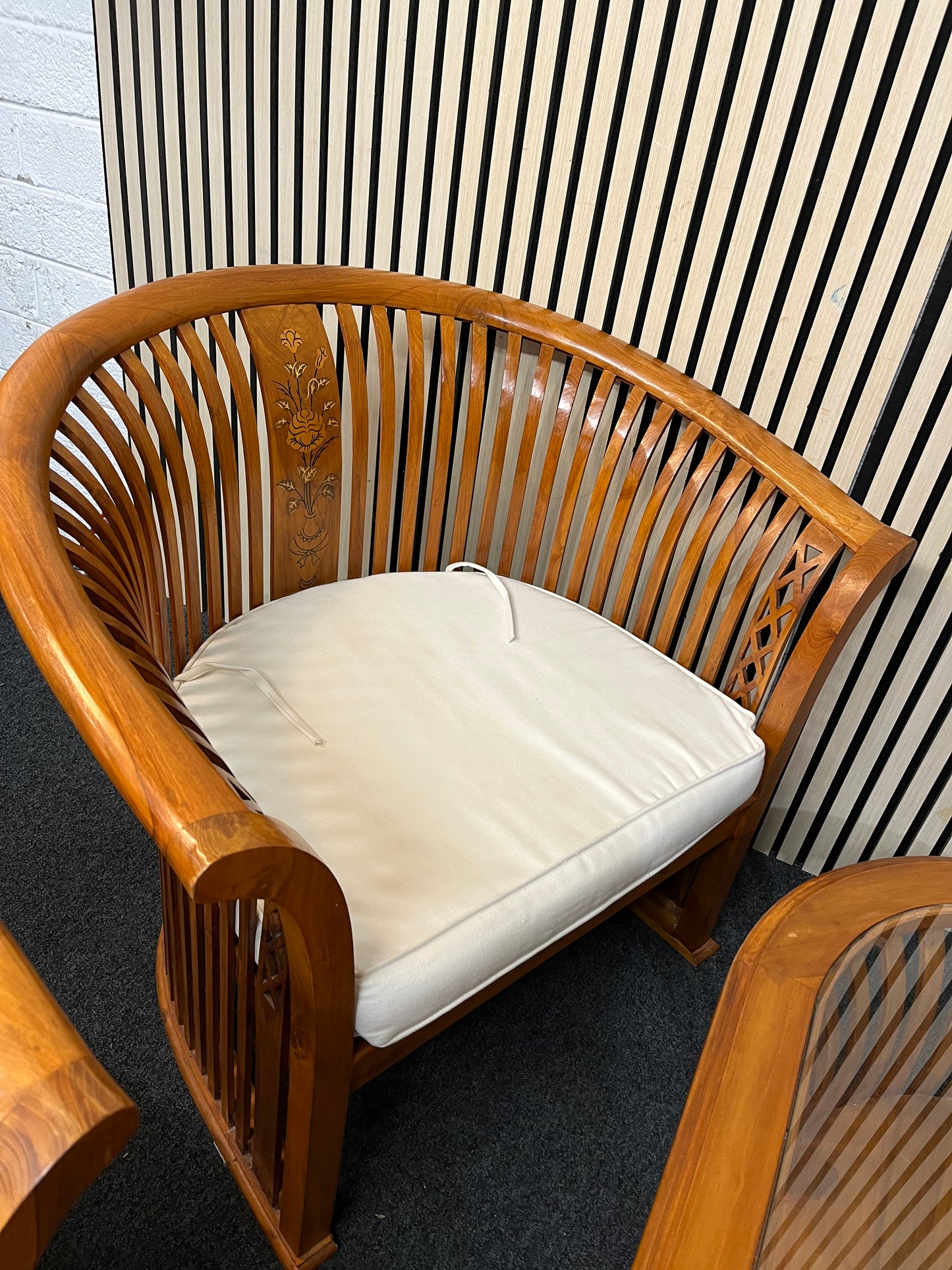 Indonesian solid teak conservatory set 2+2+1+coffee table with white fabric cushions  1126