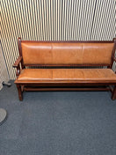 Switch 6ft solid beech stained tall bench seating with tan leather seat and back.97Hx183Lx54D 1425 3 image