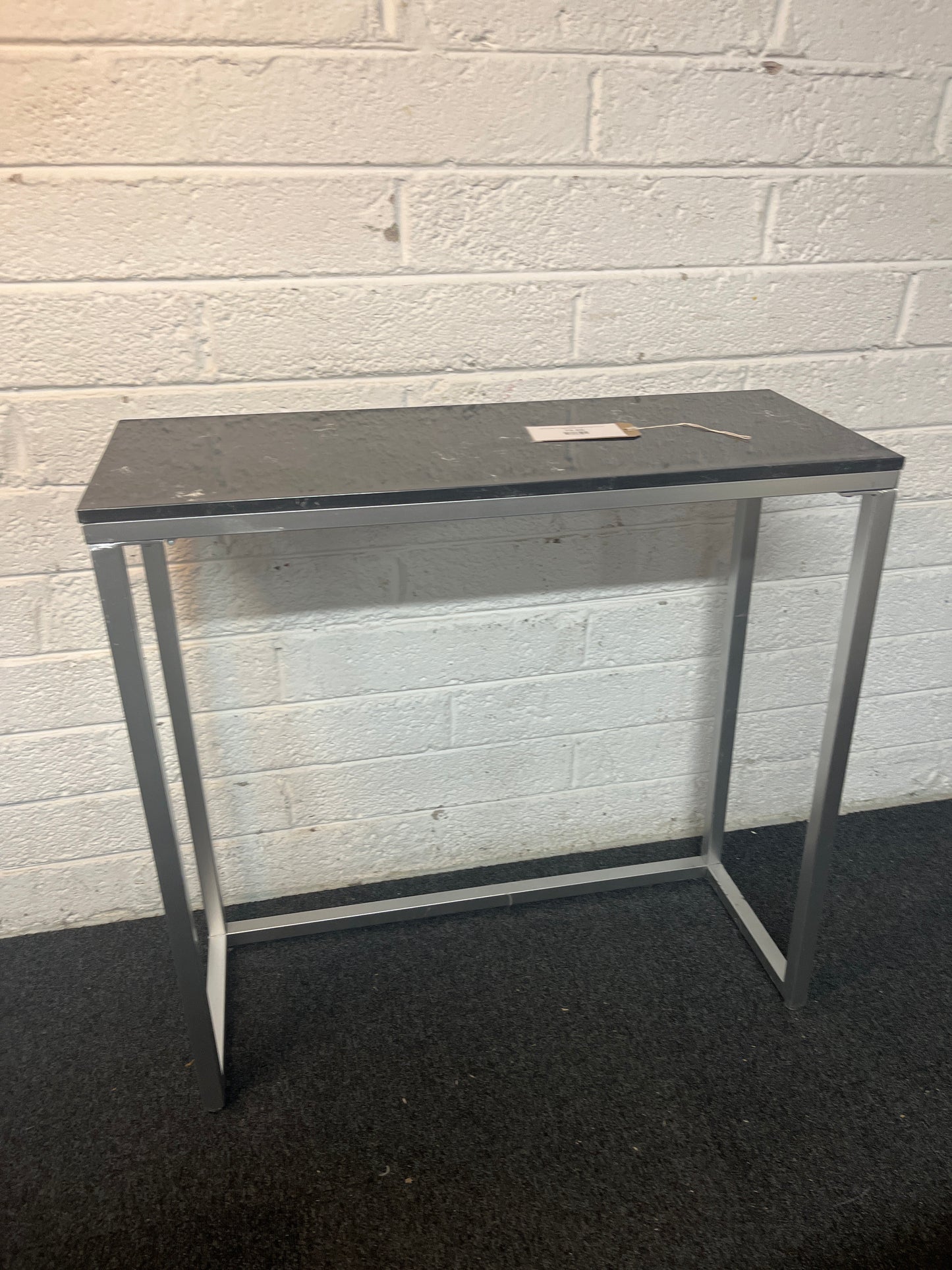 Black granite, silver metal framed console table (H 80 x W 80 x D 30 cm) 1325