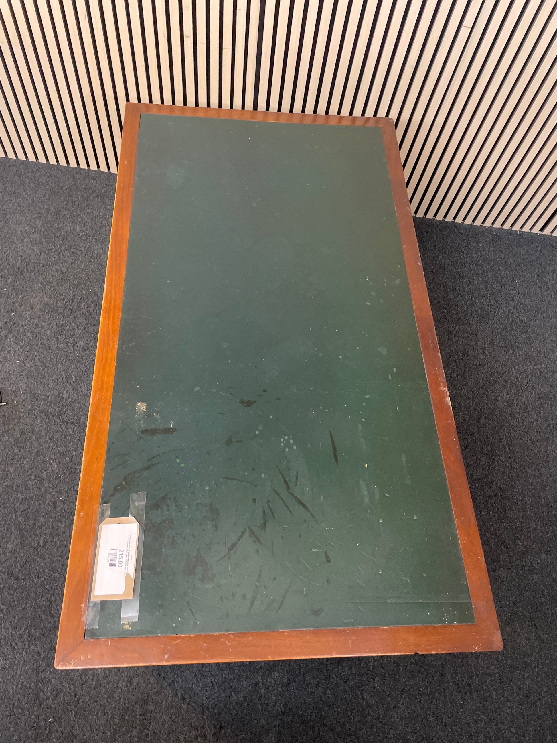 Solid wood stained, green leather top retro desk with 3 drawers (H 76 x W 119 x D 66 cm) 2425