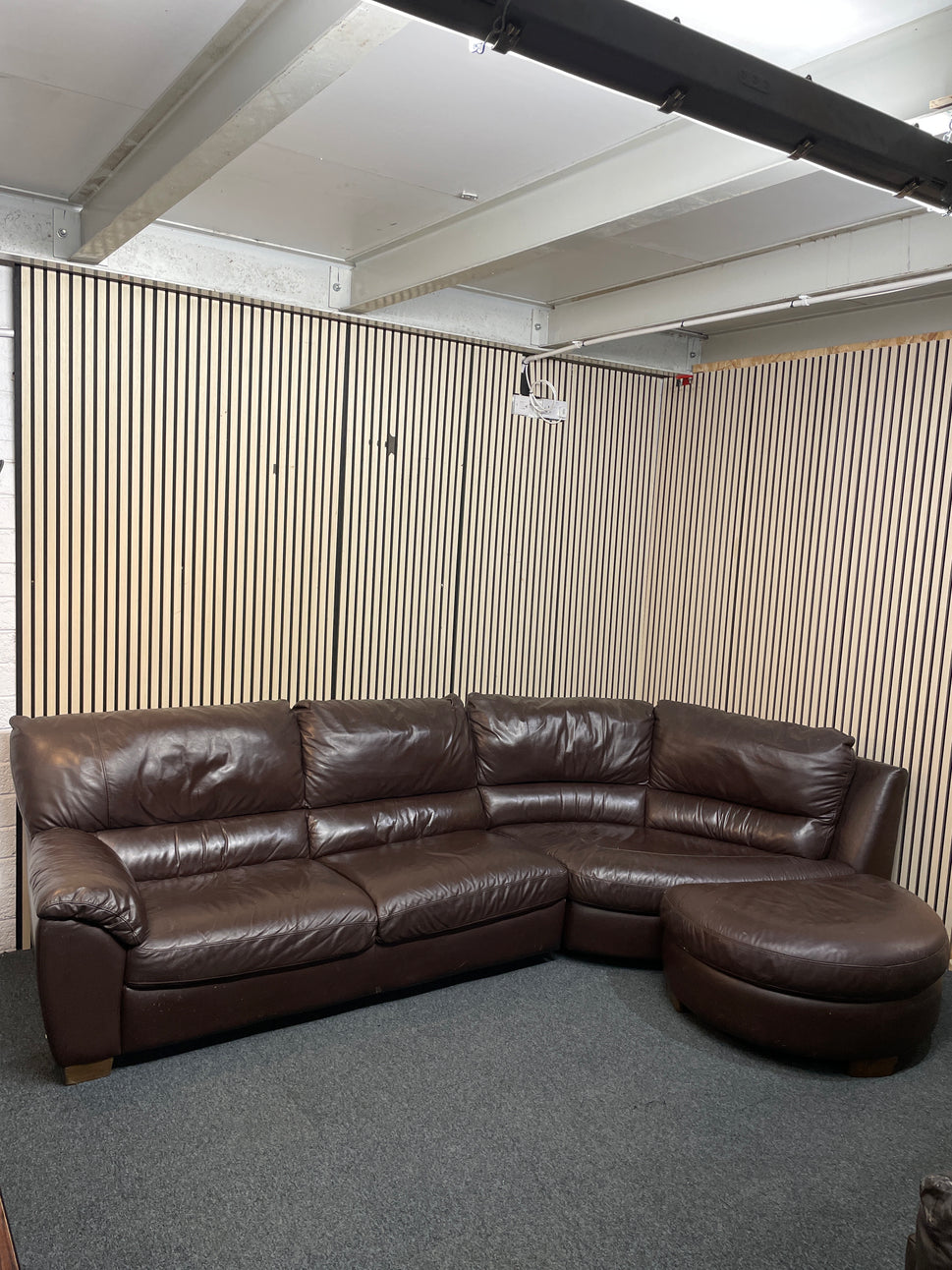 Large Brown Leather Corner Sofa with Poof and Single Armchair included 3126