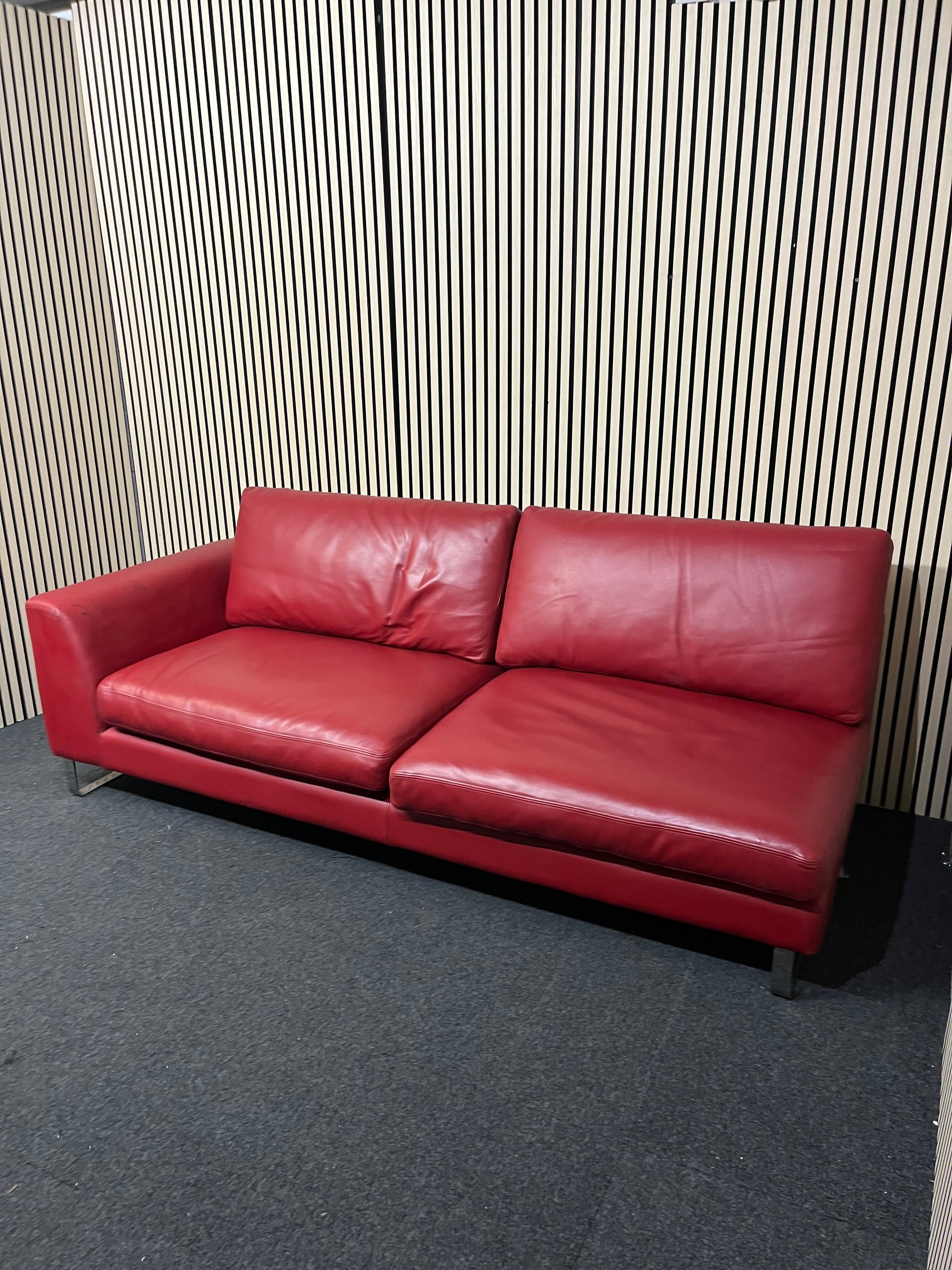 Wine leather single cornered 4 seater (Width 225 cm) (EX WINDMILL LANE STUDIO) 1425