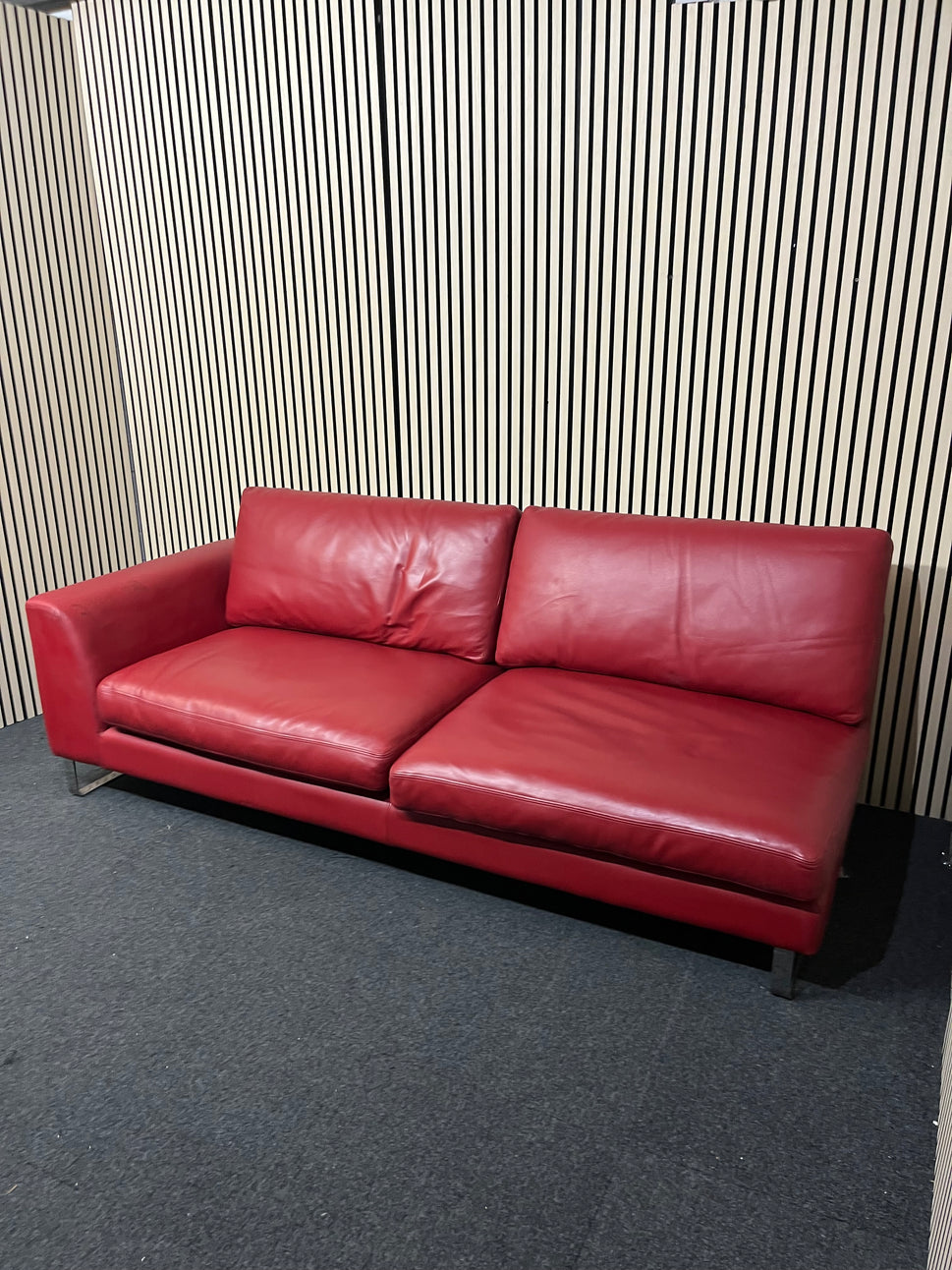 Wine leather single cornered 4 seater (Width 225 cm) (EX WINDMILL LANE STUDIO) 1425
