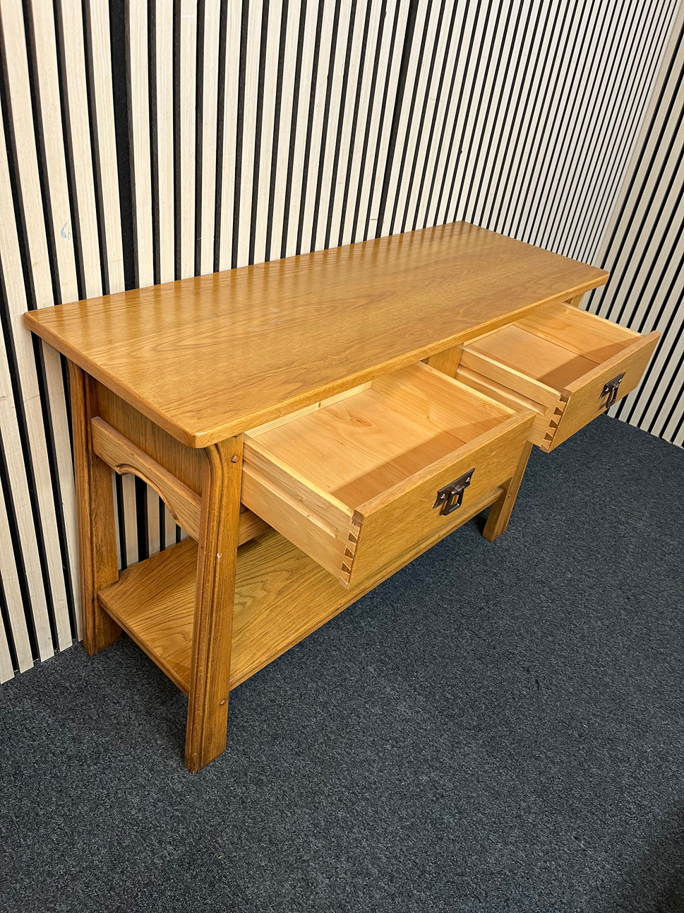 Oak 2 drawer hall console table (H 75 x W 110 x D 40 cm) 1126