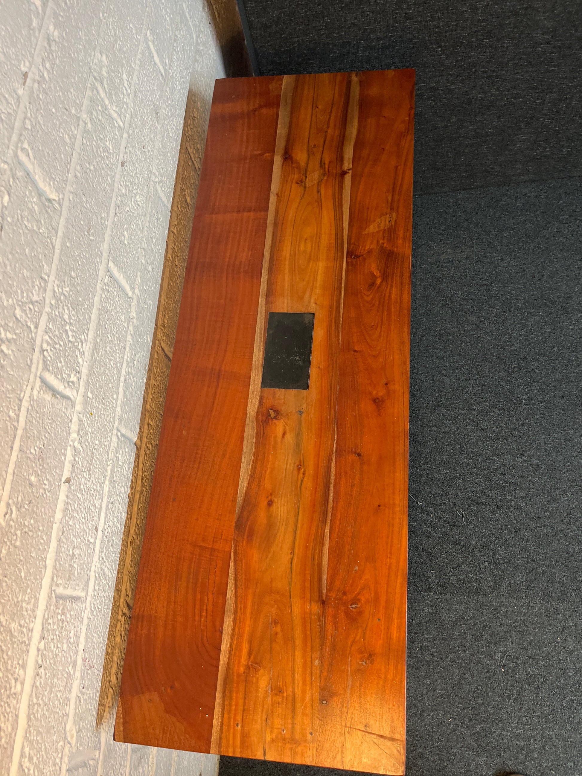 Large solid wood teak stained 2 drawer slim console table (H 77 x W 120 x D 40 cm) 2225