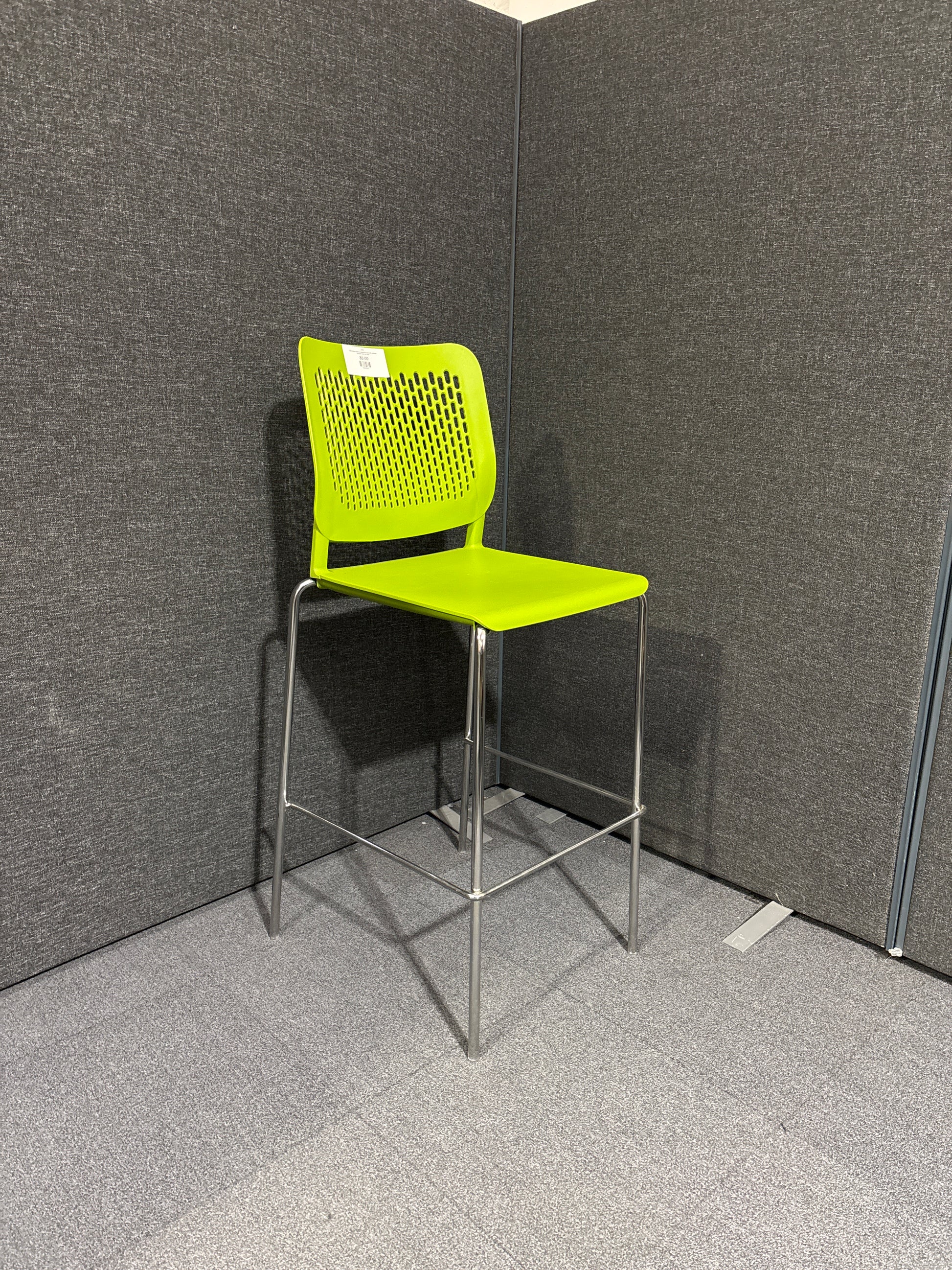 Tall chrome framed breakfast bar stool with coloured polyprop back and seat
