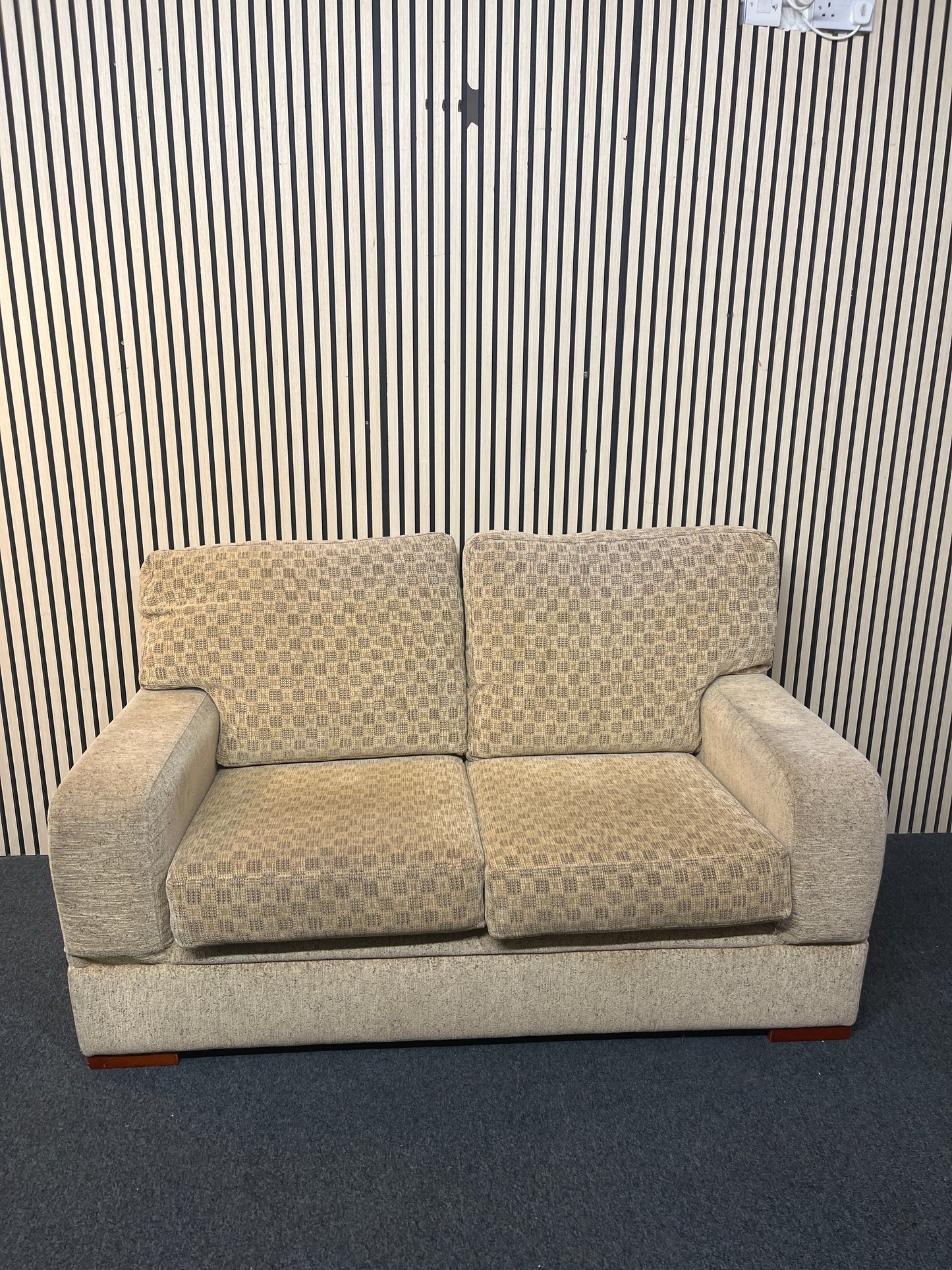 2 seater light brown fabric high back sofa 1226