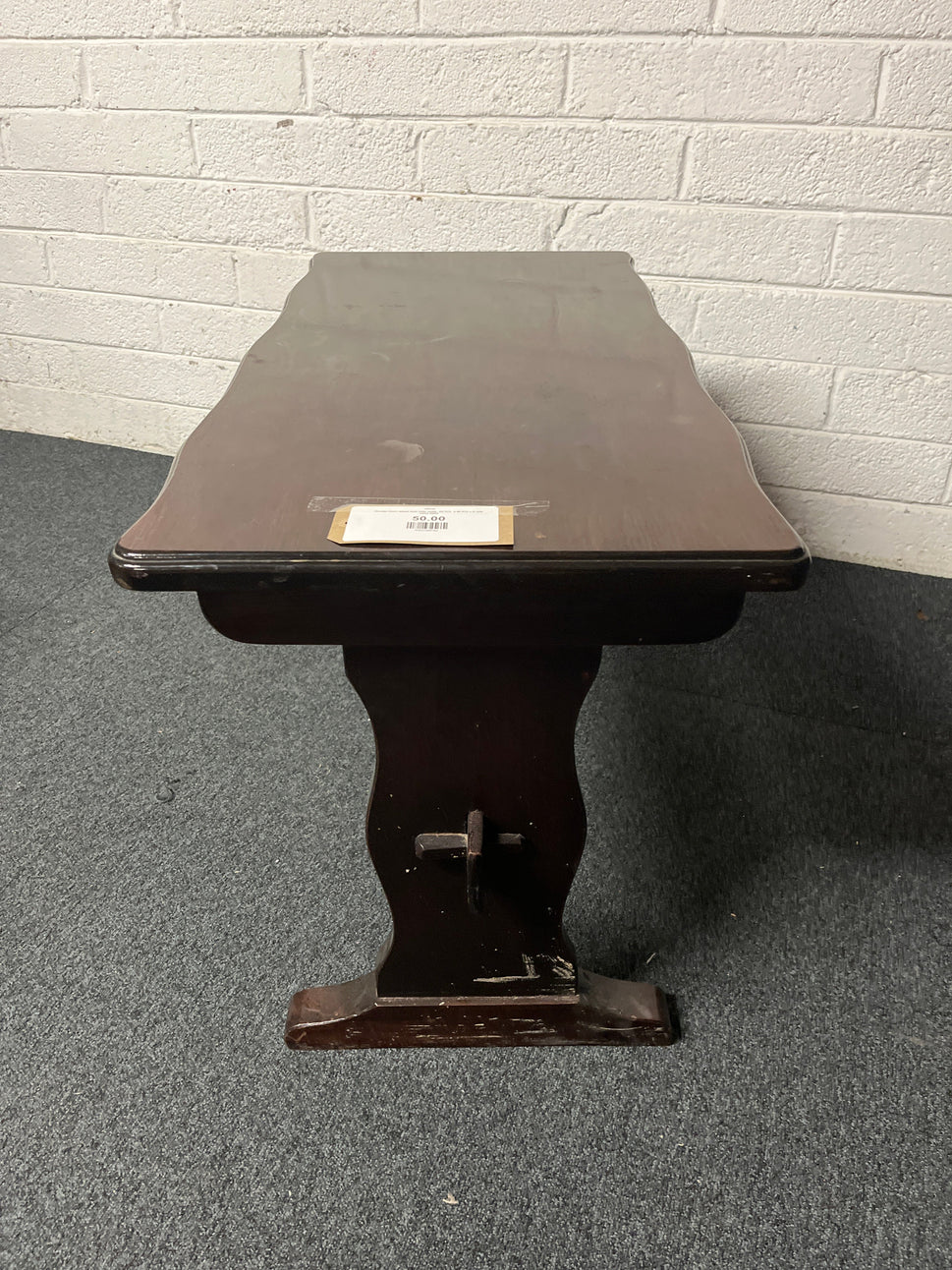 Ornate Dark wood pub side table  (H 570  x W 910 x D 450 mm) 2225