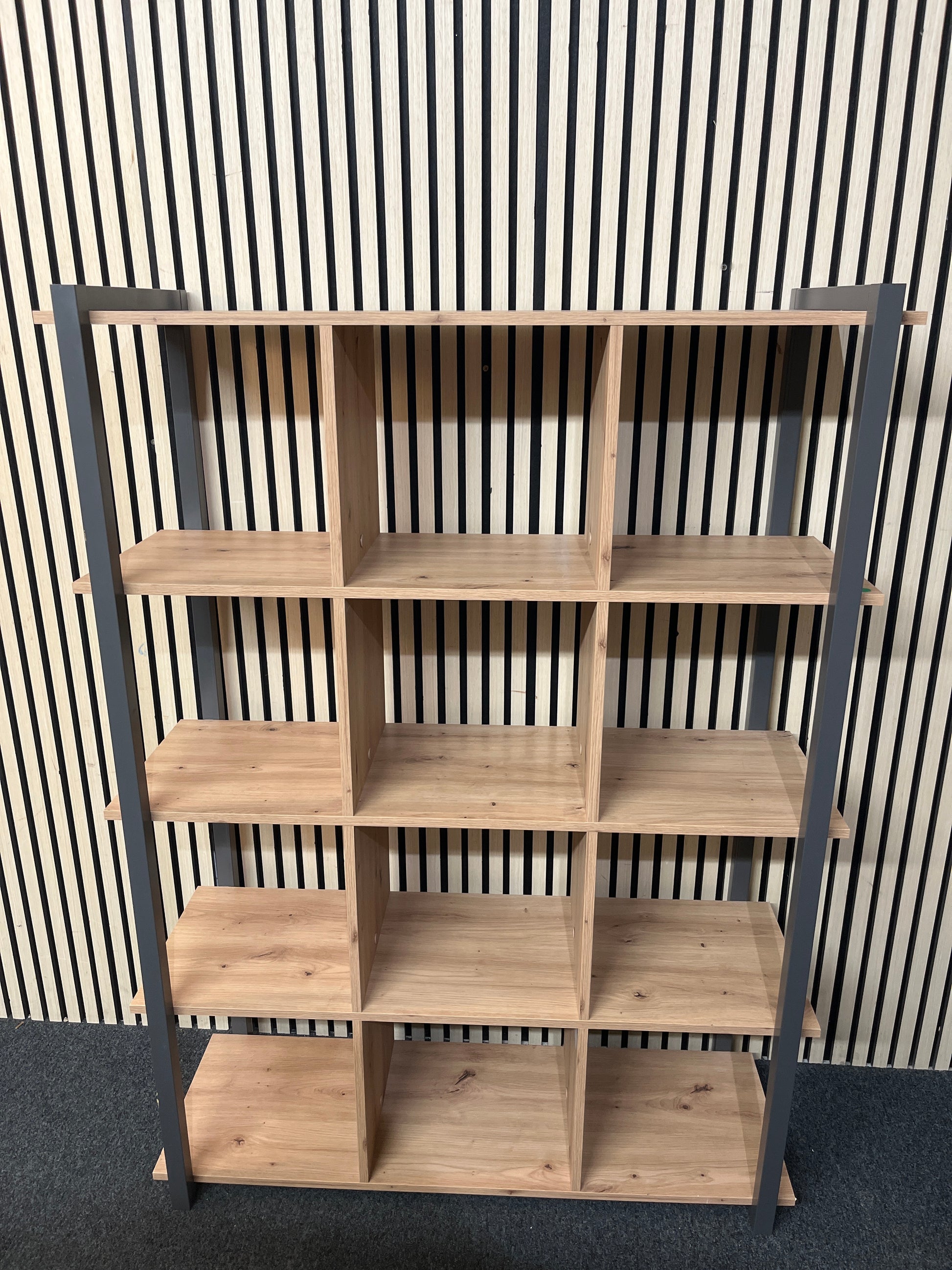 Oak Laminate Dark Metal Framed Open Bookcase (H 146 x W 100 x D 39 cm) 1126