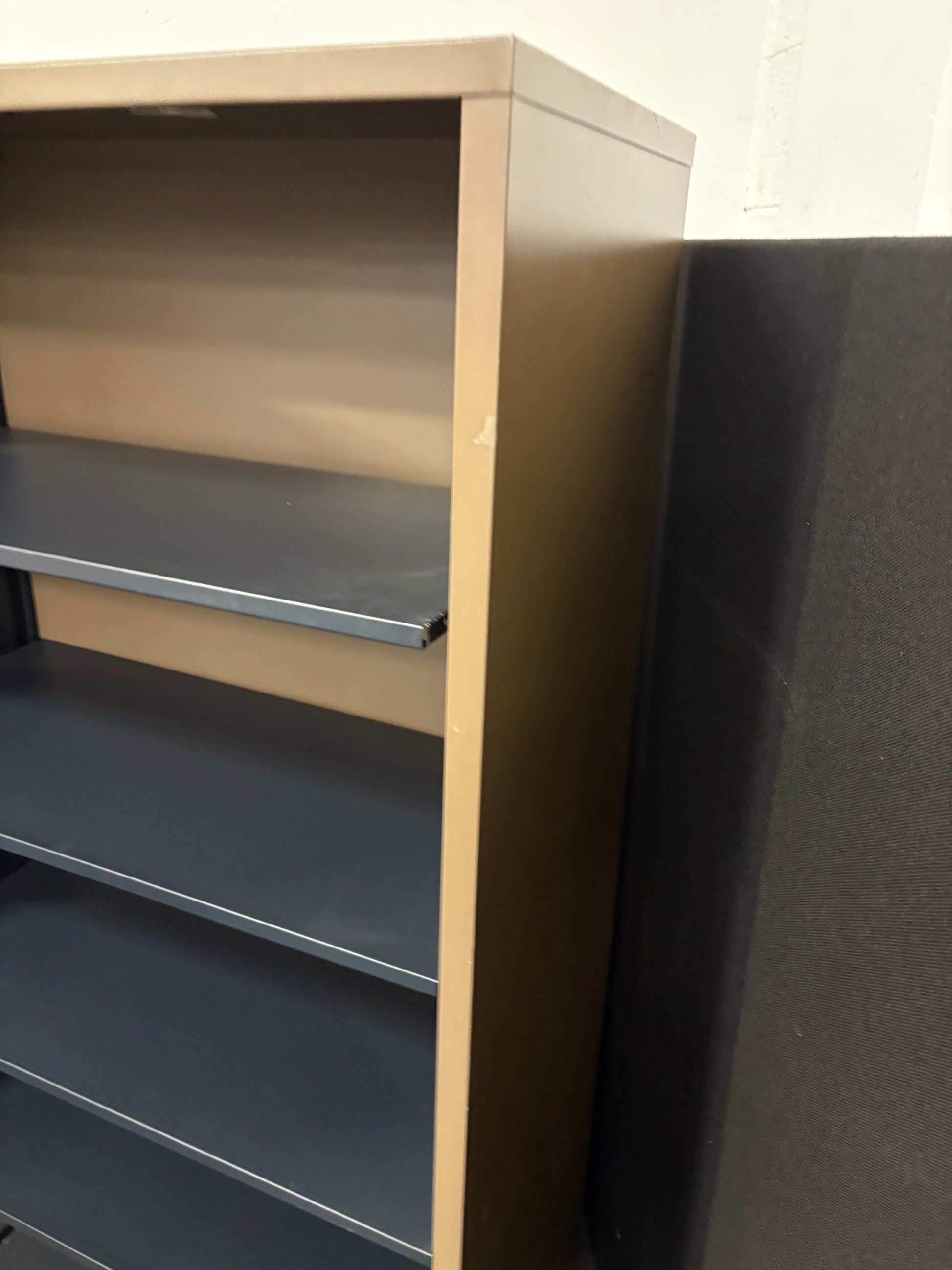 Secondhand Triumph Metrix tall metal storage unit, dark brown colour with shelves 1000Wx470Dx14620H
