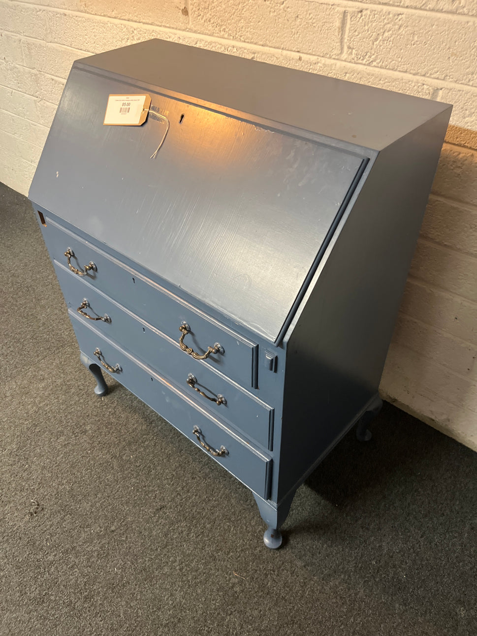 3 drawer blue painted mahogany writing bureau 3225