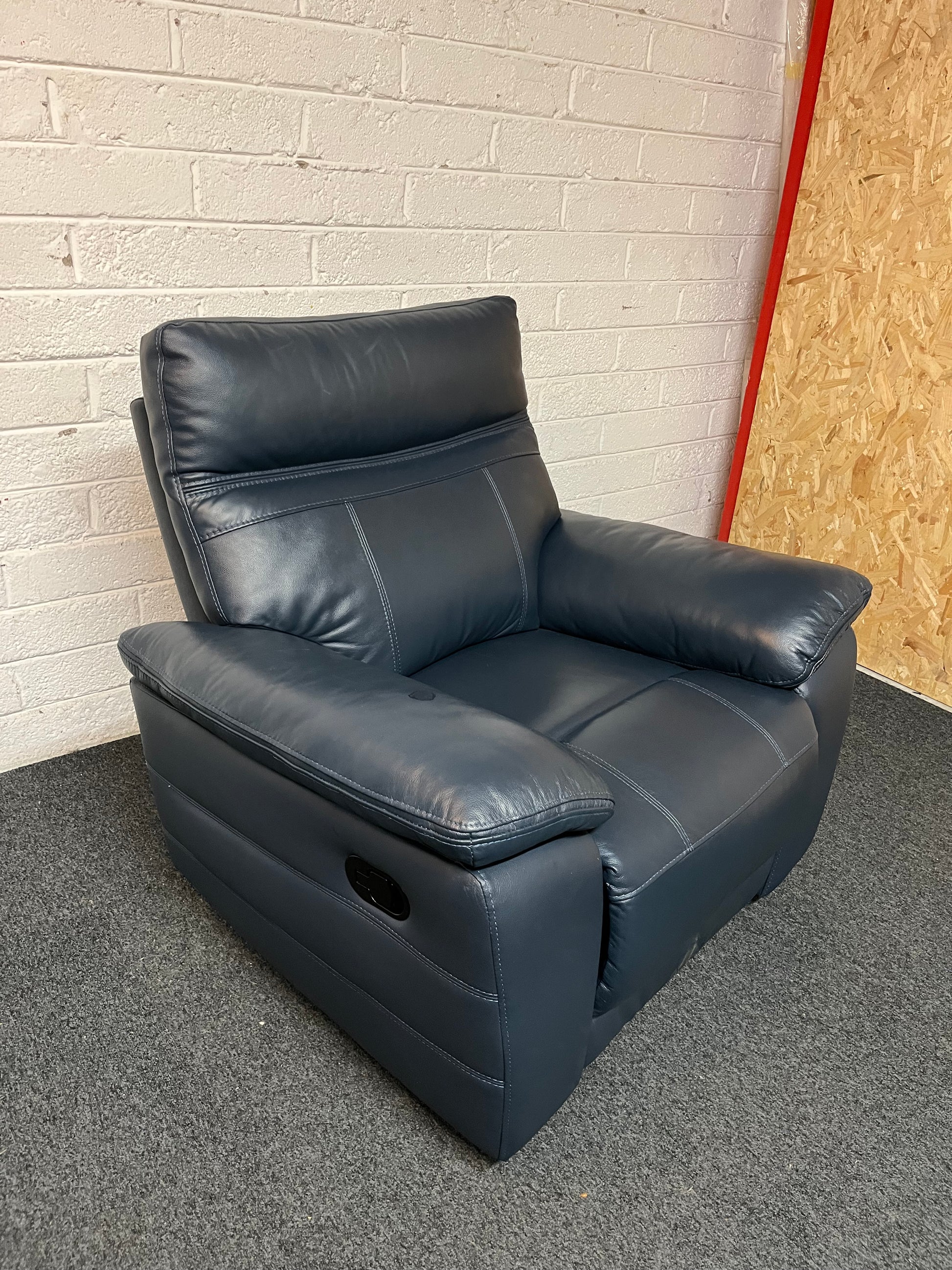 Real navy leather recliner armchair 1325