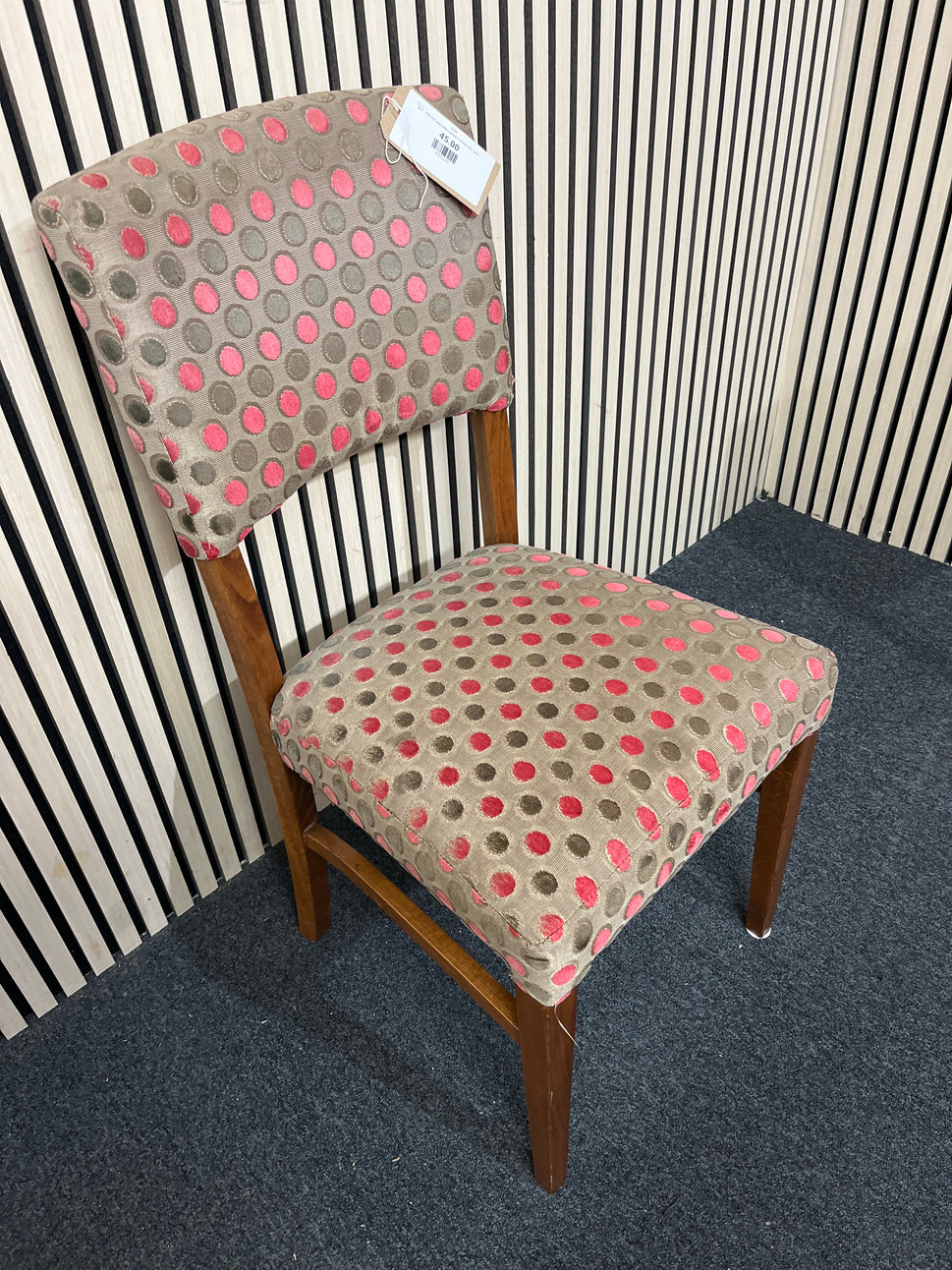Pink and grey polka dot fabric dining chair  2425