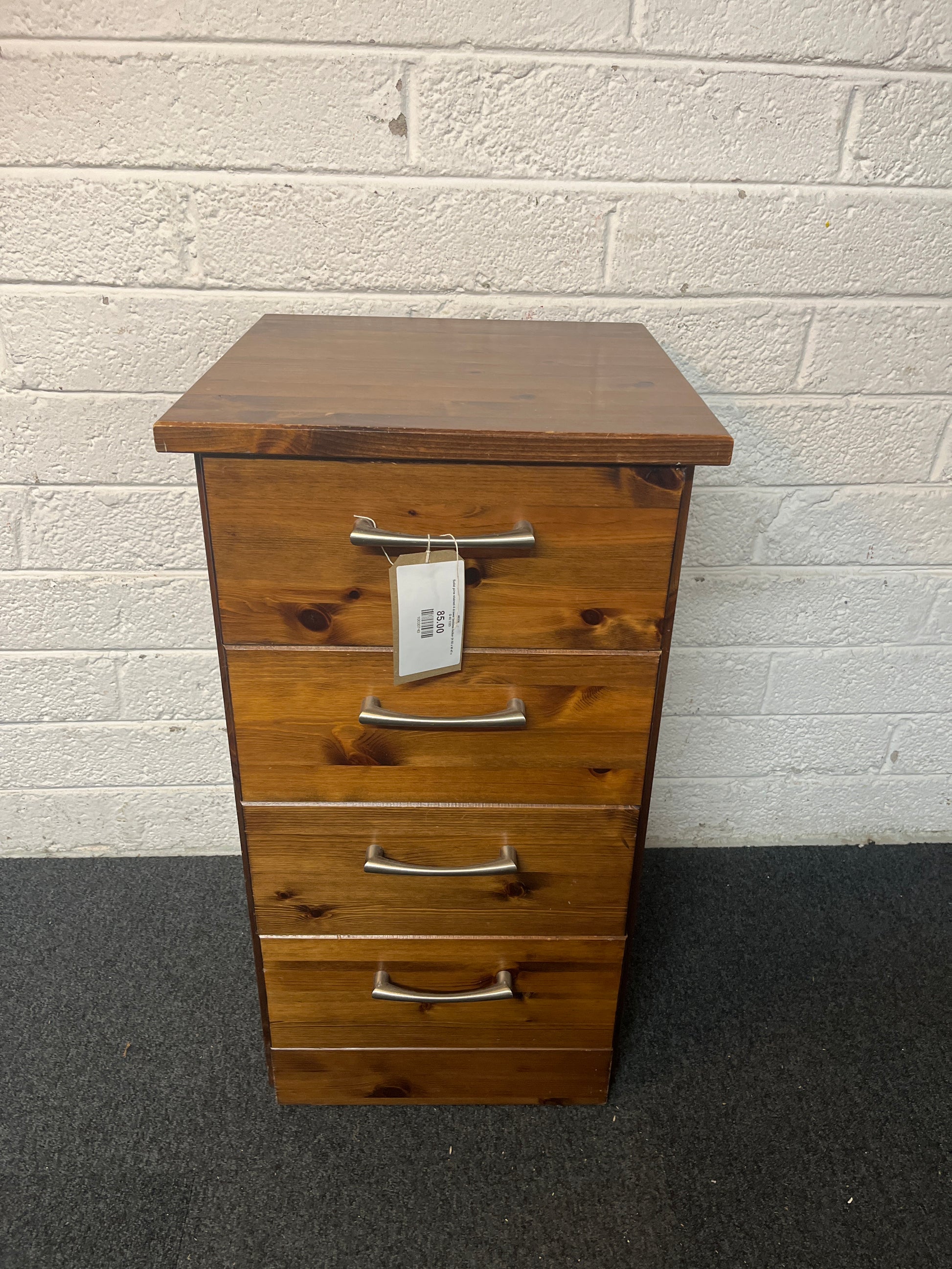 Solid pine stained 4 drawer bedside locker (H 80 x W 45 x D 45 1325