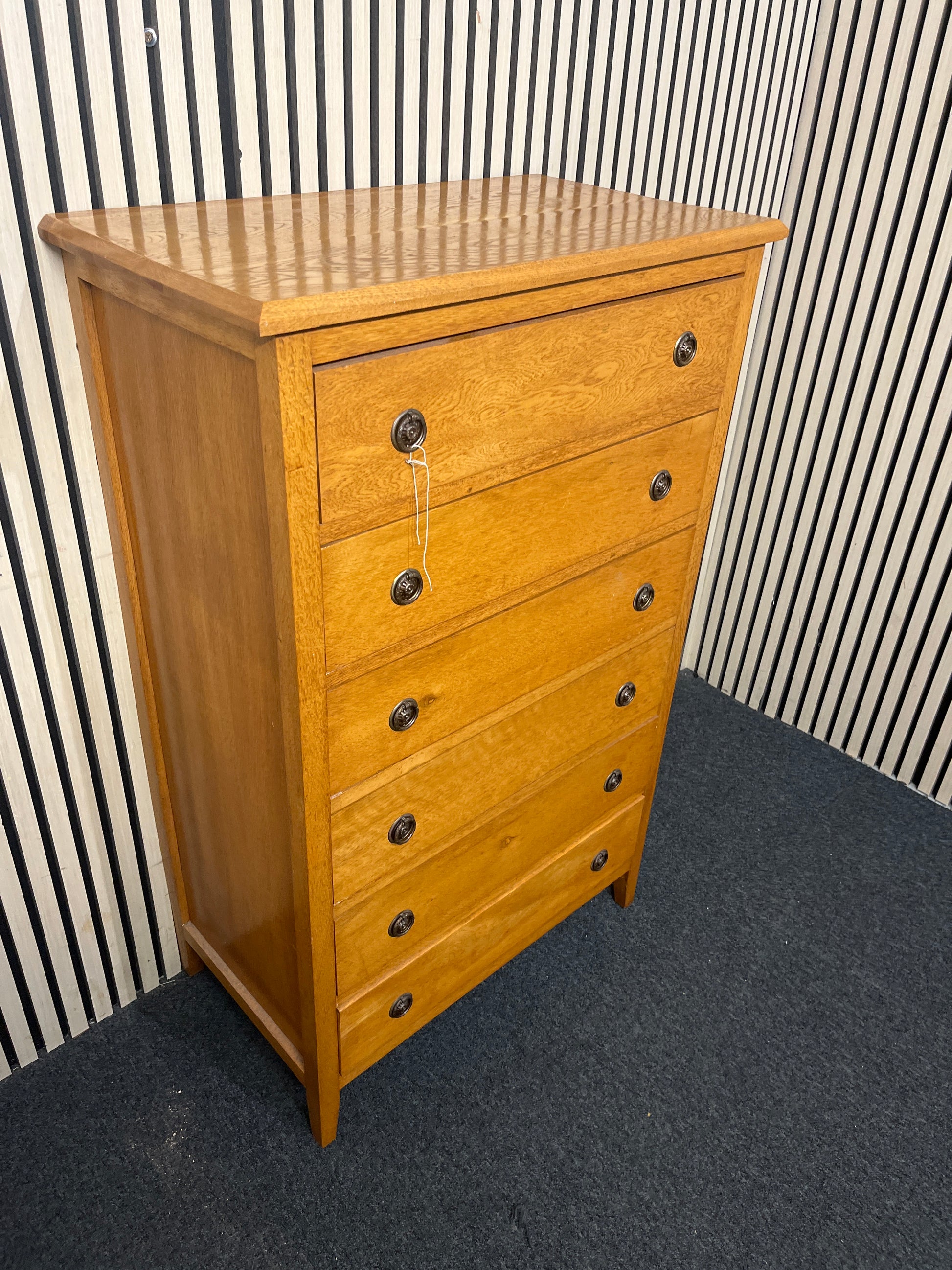 Oak stained tall 6 drawer chest (H 118 x W 74 x D 41 cm) 43872