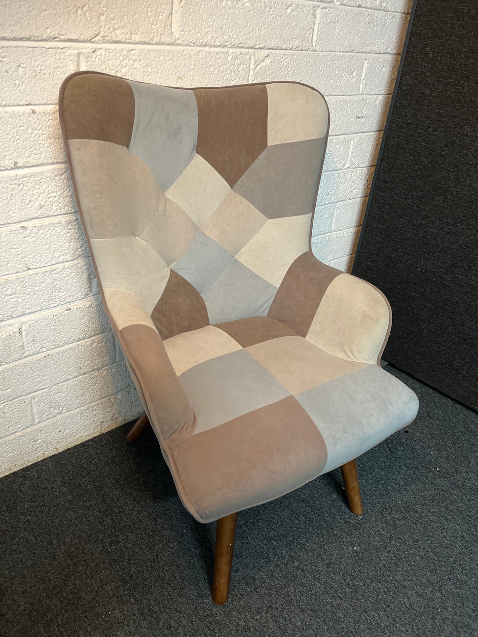 Mixed pattern wing back armchair, solid wood frame 3225