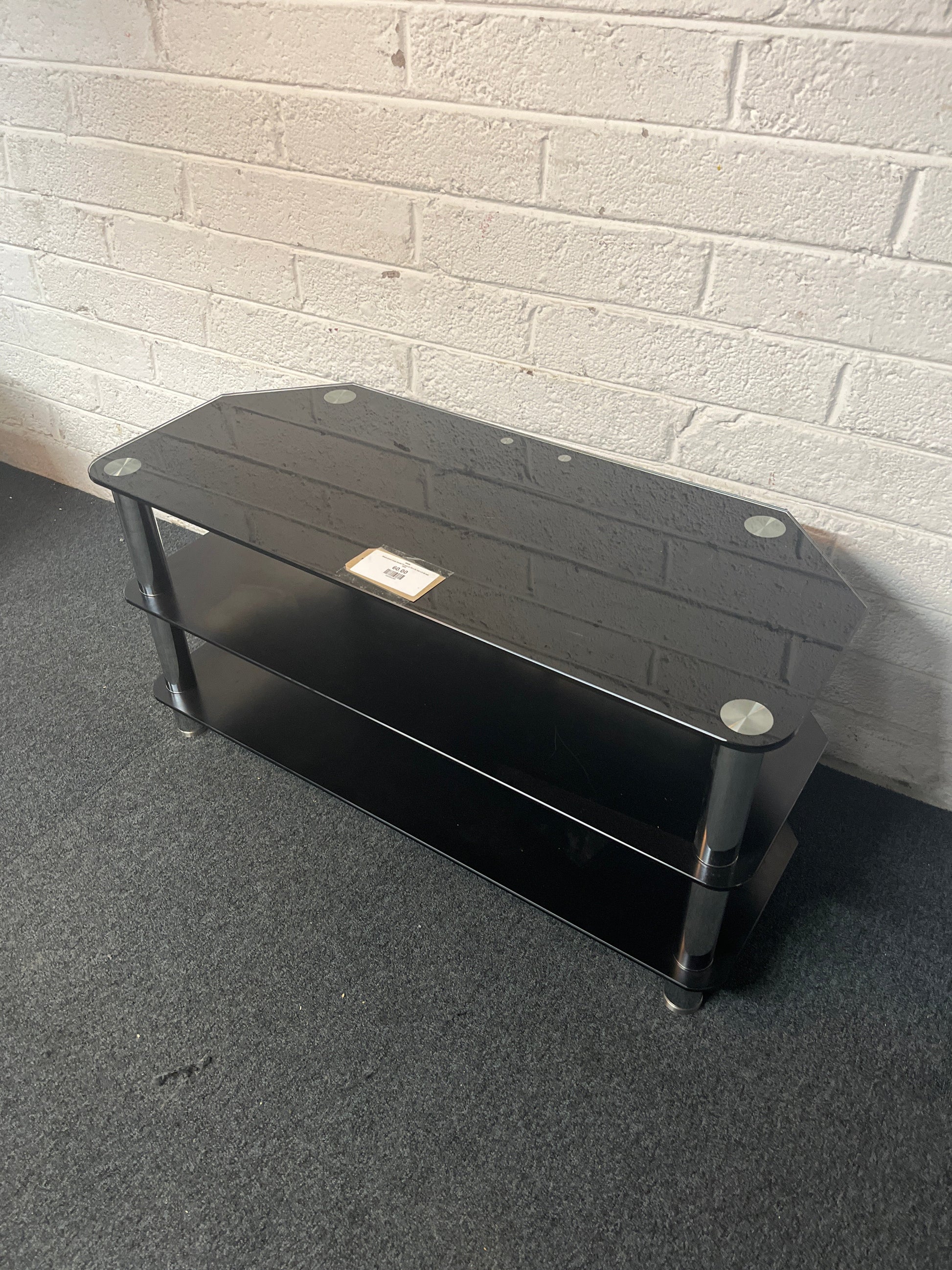 Black glass large tiered TV unit (H 53 x W 105 x D 45 cm) 3225