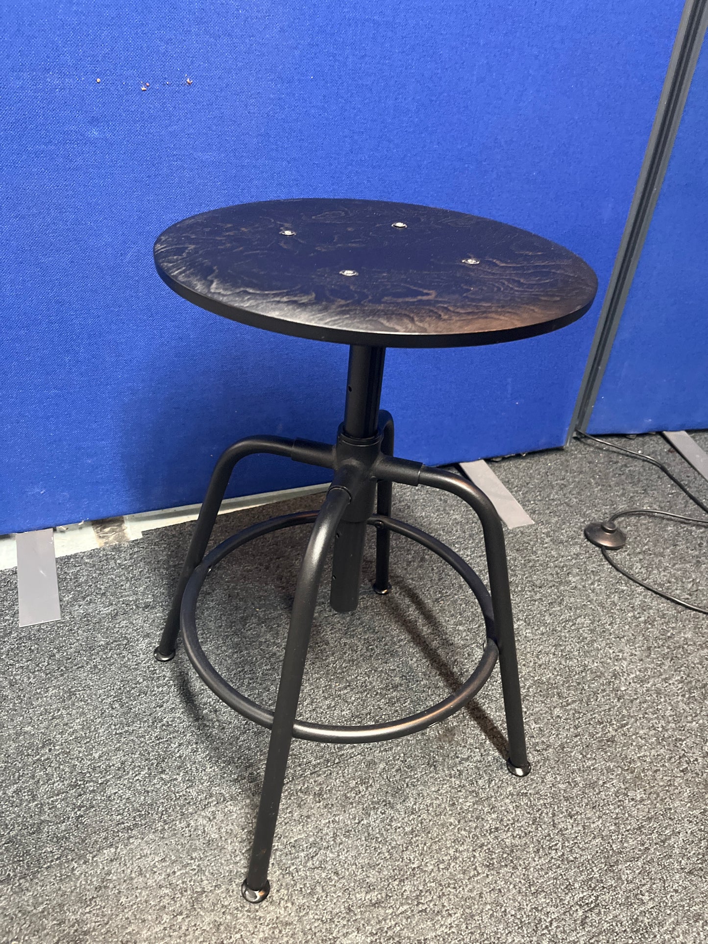 Height adjustable black metal stool with black stained wooden seat 2225