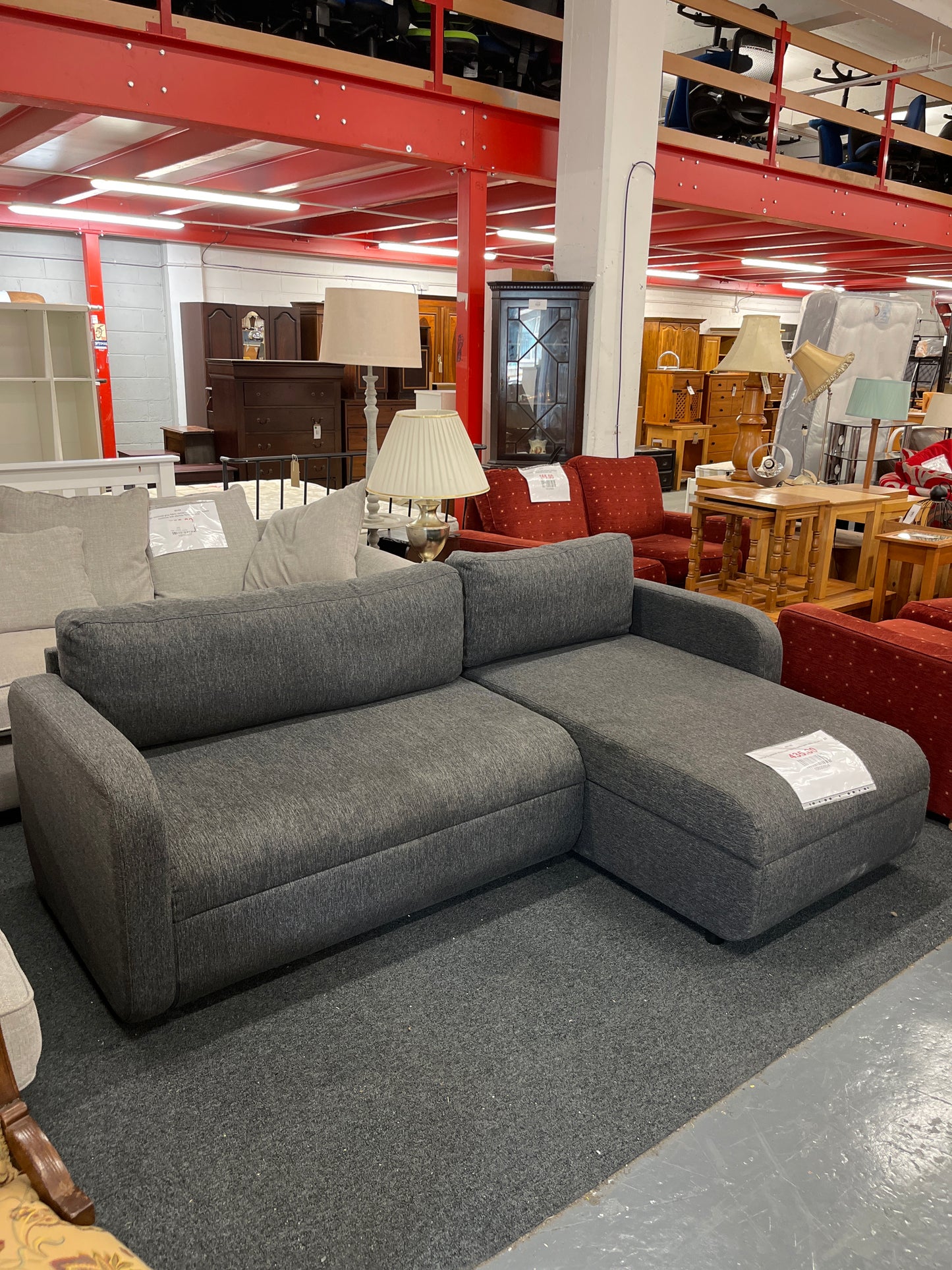 Large 3 seater charcoal fabric sofa bed with return 3225