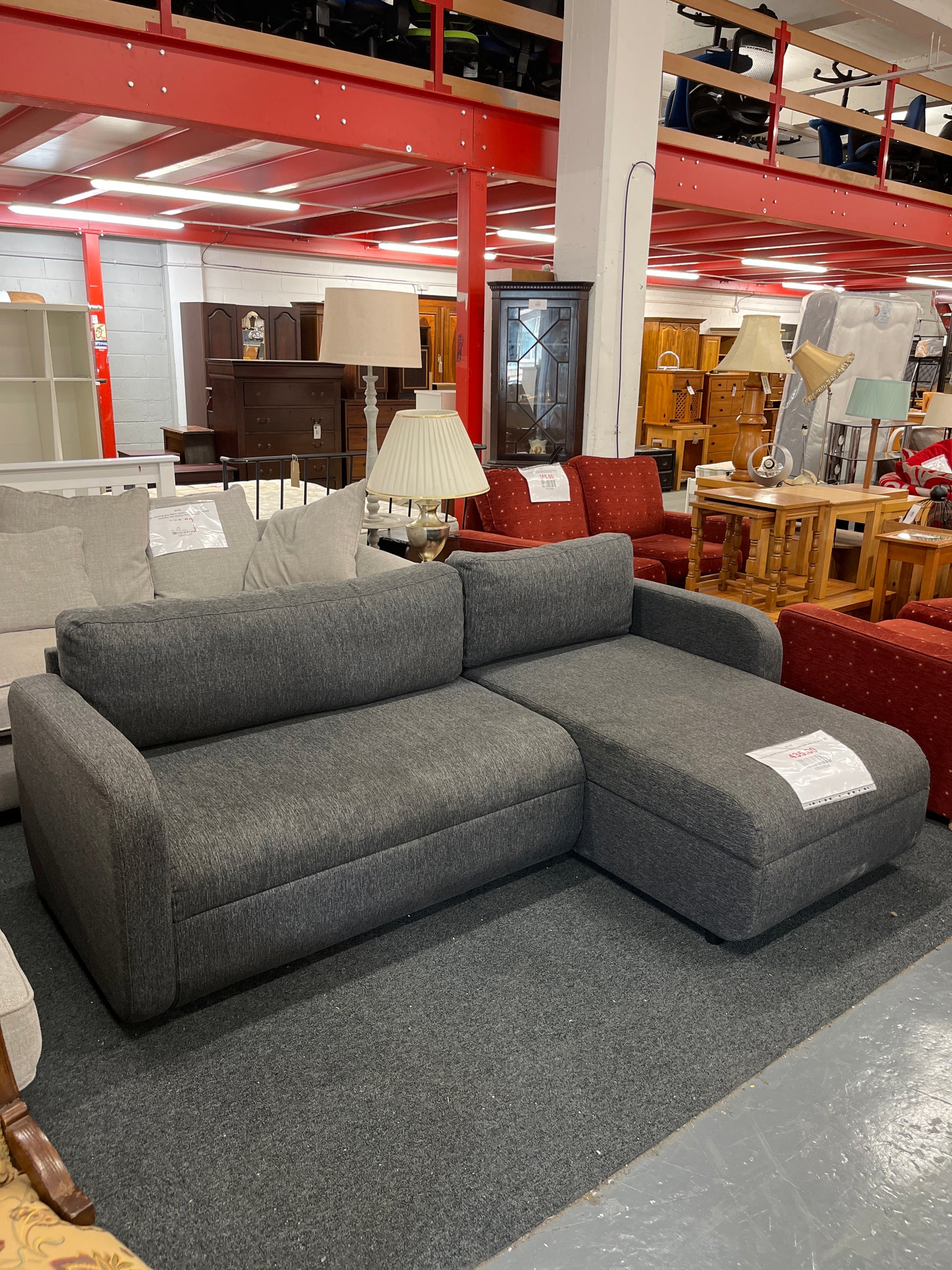 Large 3 seater charcoal fabric sofa bed with return 3225