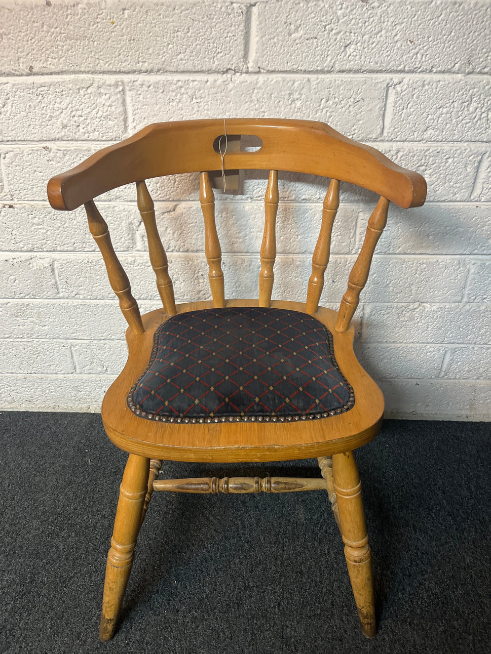 Solid wood captains chair with blu e mix fabric cushion 2225