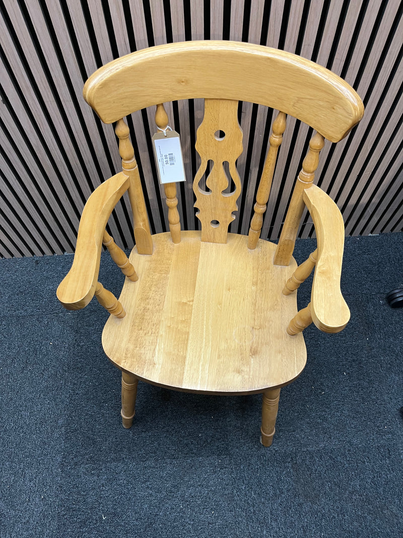 Traditional solid wood armchair with spindle back and decorative splat  44482