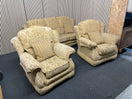 3+1+1 beige sofa with floral pattern and striped cushions.  44660