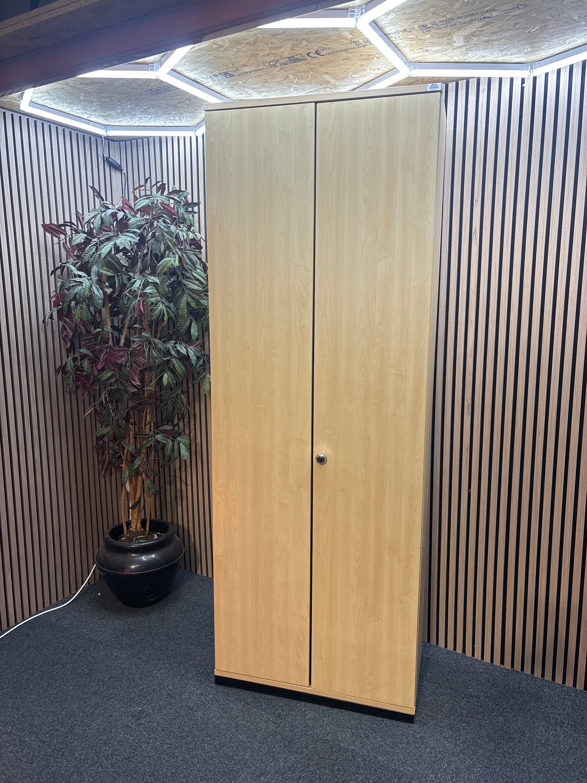 Tall beech two door unit storage unit (H 223 x W 77 x D 44 cm)