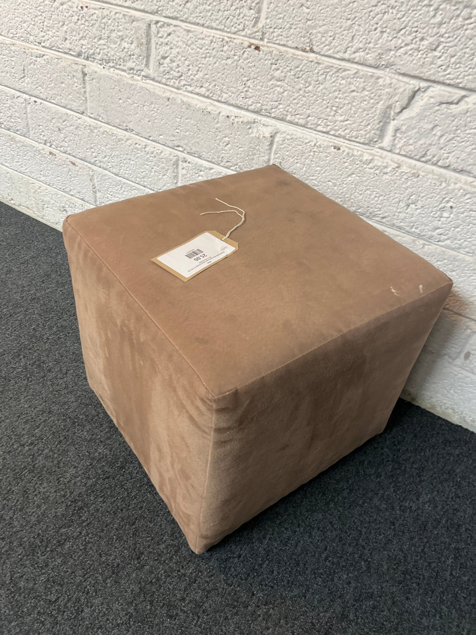 Brown suede effect fabric low square footstool  H 40 x W 40 x D 40 cm) 2225