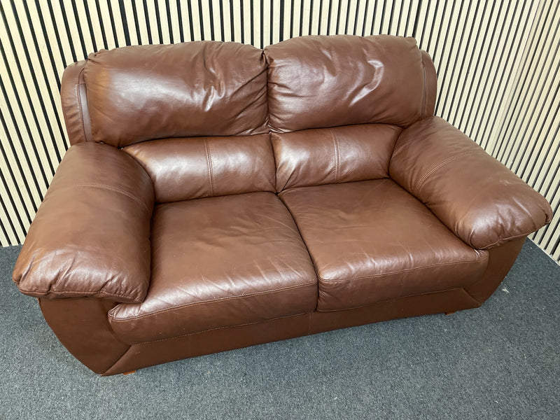 2 seater dark brown leather sofa with high padded backrests 160Wx90D  44469