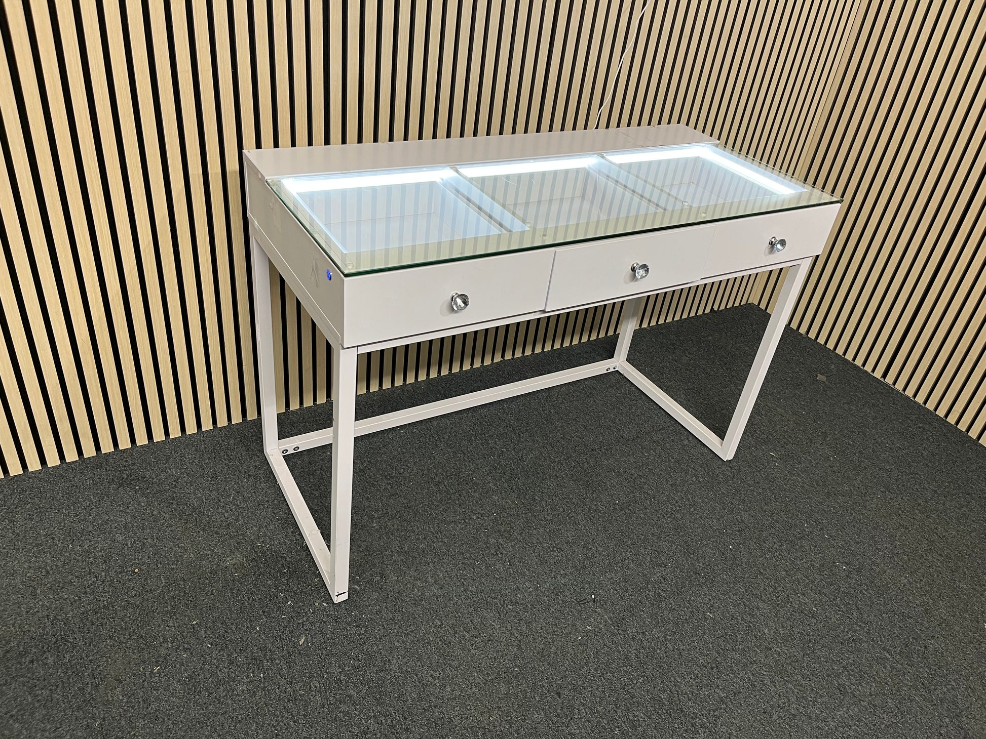 White framed glass top 3 drawer dressing table with led lights 2225