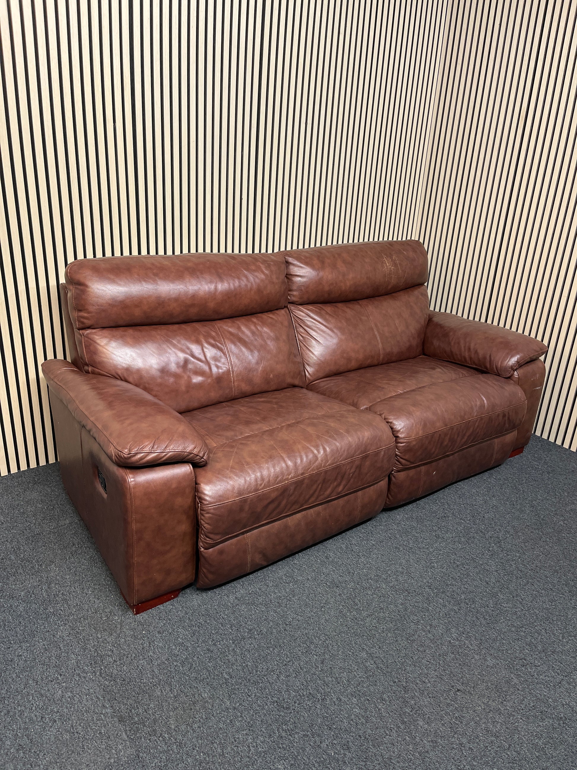 2 seater real brown leather recliner sofa 2325