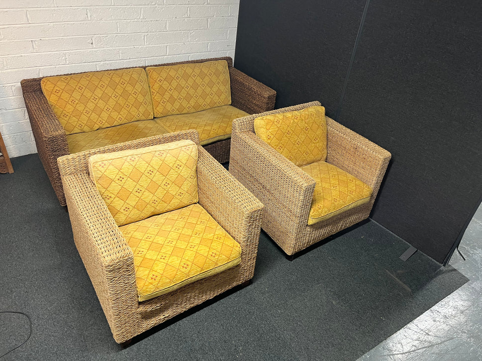 Large 2+1+1 rattan suite with mustard fabric suite 2225