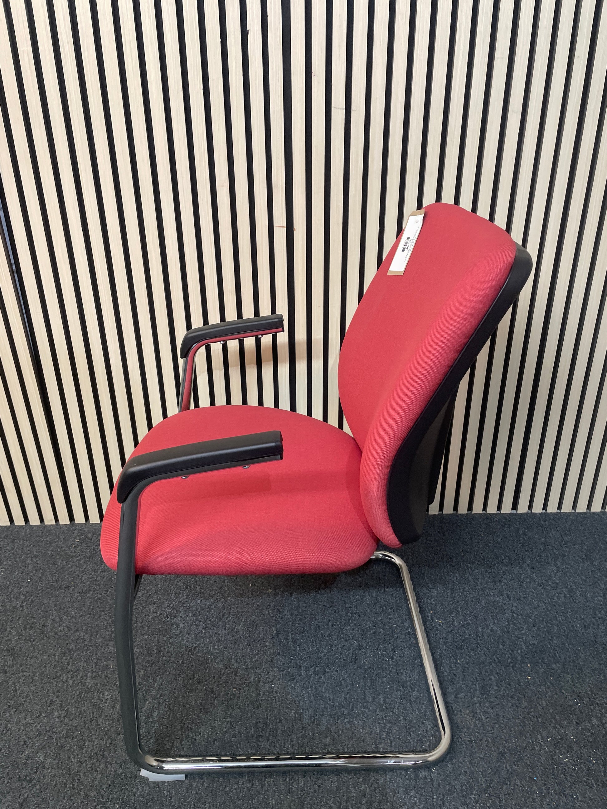 Jota fabric back meeting chair with fixed arms and chrome cantilever frame - PASTEL RED