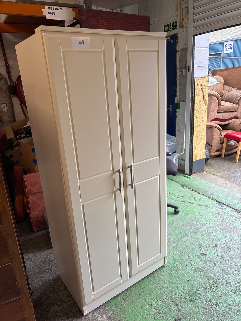 Solid White Two Door Wardrobe With Silver Handles 2125