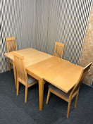 Switch Caligaris Beech square extendable kitchen table (L 90 - 180 x W 90 cm) with 4 no. matching solid wood high back chairs with grey fabric seat cushions  3126 3 image