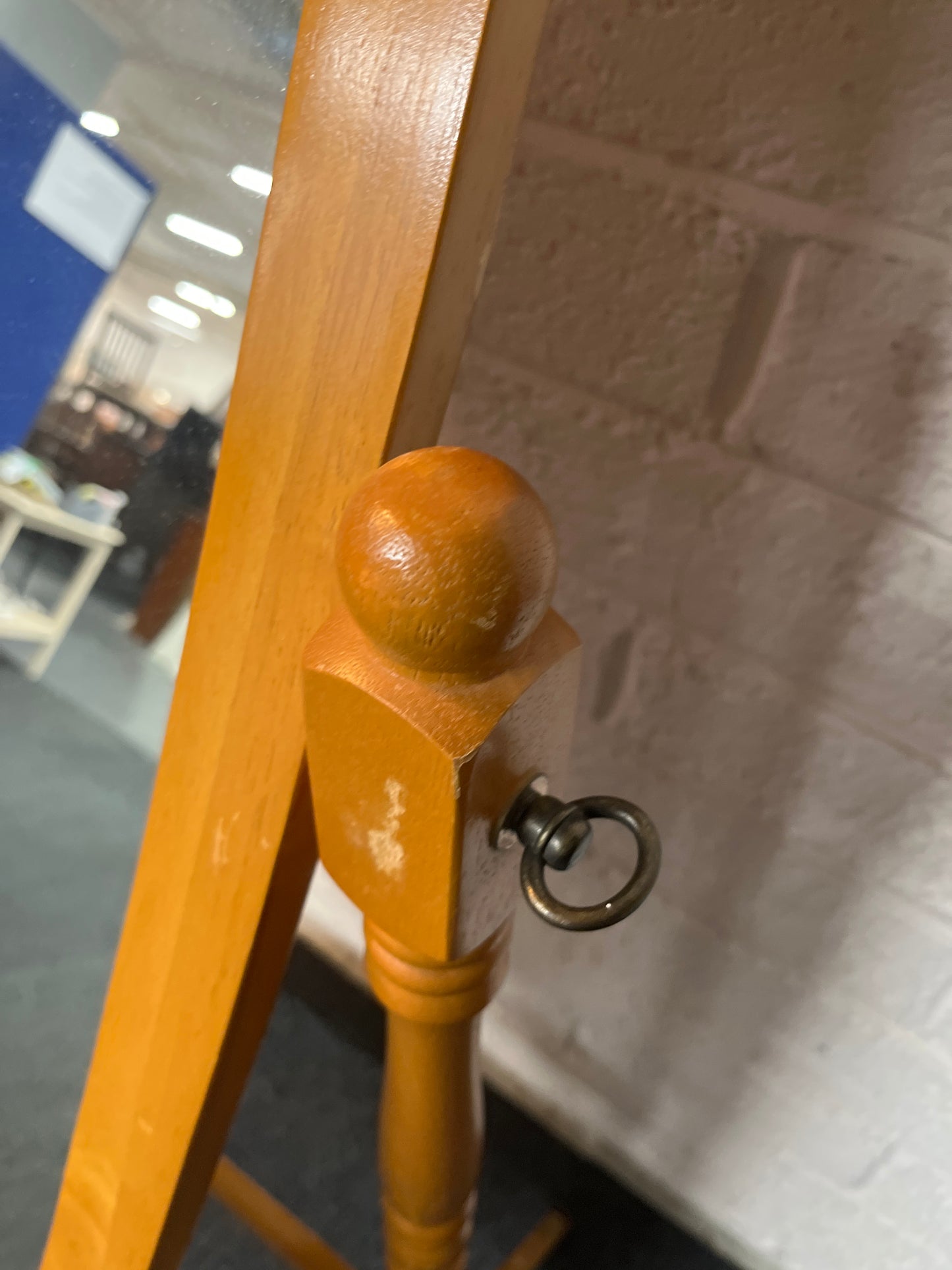 Tall natural pine cheval mirror on stand 2225