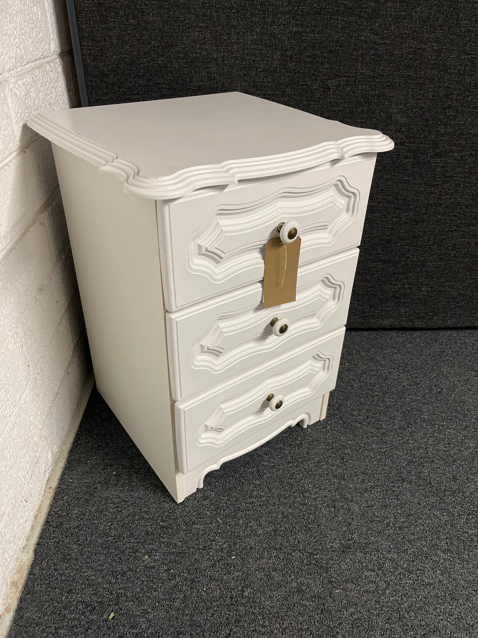 3 door white bedside locker  1225